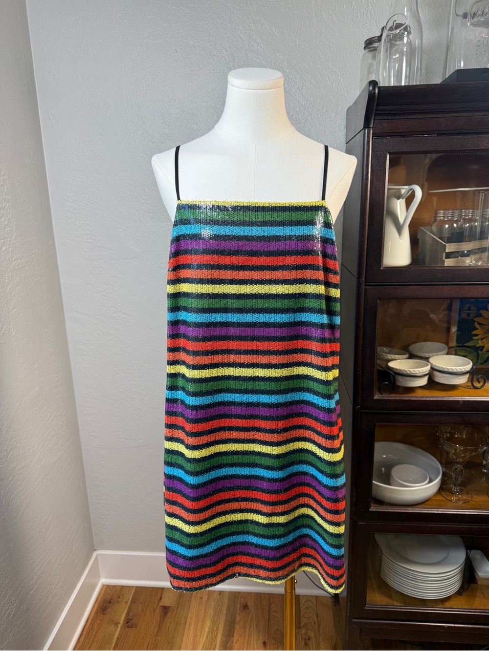 WAYF Rainbow Stripe Sequin Mini Dress Pride Festival Party Est Size M